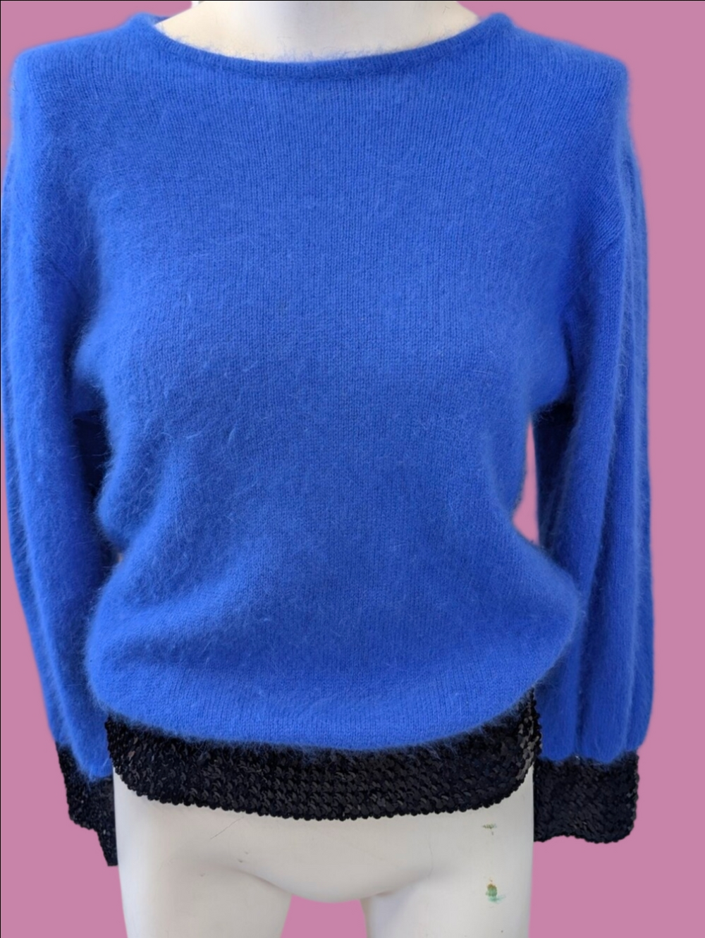 Vintage Sweater By Escade  Royal Blue Angora  1970s Disco Era Sz S